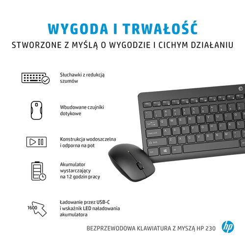 Zestaw bezprzewodowy myszy i klawiatury HP 230 - czarny 18H24AA