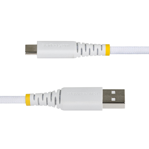 StarTech.com Cable Cargador USB-A a USB-C de 3m - 15W 3A - Cable USB a Tipo C de Carga Rápida Trenzado de Nailon - Recubrimiento de TPE - Blanco