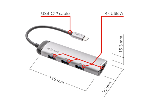 Verbatim USB-C to 4-Port USB-A 3.2 Gen1 Multiport Hub - image 5
