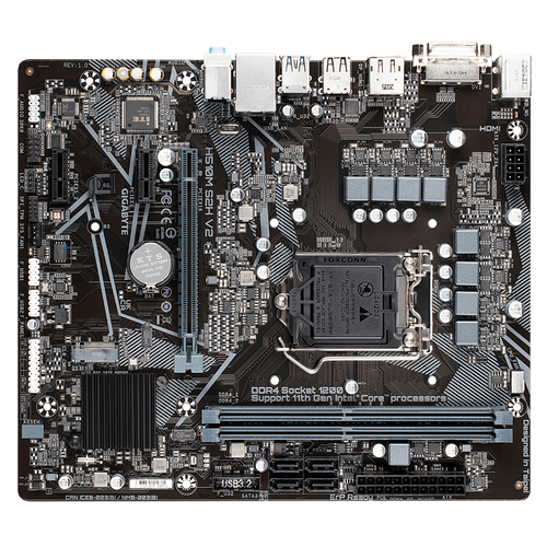 H510M S2H V2 MOTHERBOARD GIGABYTE (H510M S2H V2) SOCKET 1200 11A,2*DDR4,M.2,DVI-D,HDMI,DP,PCIE 4.0,PS2,MICRO ATX