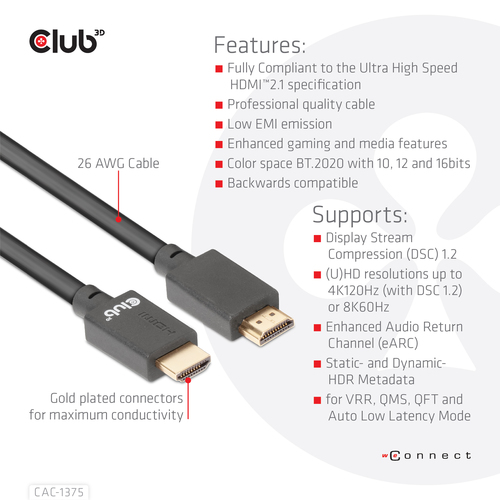 Club 3D Ultra High Speed HDMI 2.1 gecertificeerde kabel male-male, afbeelding 8