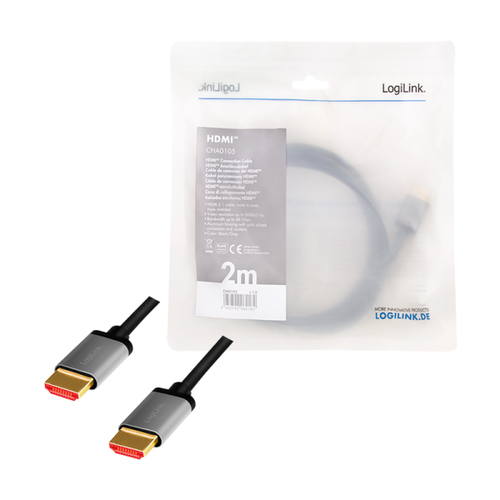 LogiLink CHA0105 HDMI kabel 2 m HDMI Type A (Standaard) Zwart, Grijs, afbeelding 4