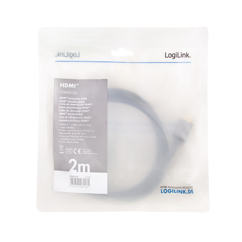 LogiLink CHA0105 HDMI kabel 2 m HDMI Type A (Standaard) Zwart, Grijs, afbeelding 3