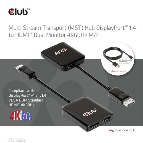 Club 3D Multi Stream Transport Hub DisplayPort 1.4 naar 2x HDMI Dual Monitor 4K60Hz adapter, afbeelding 5