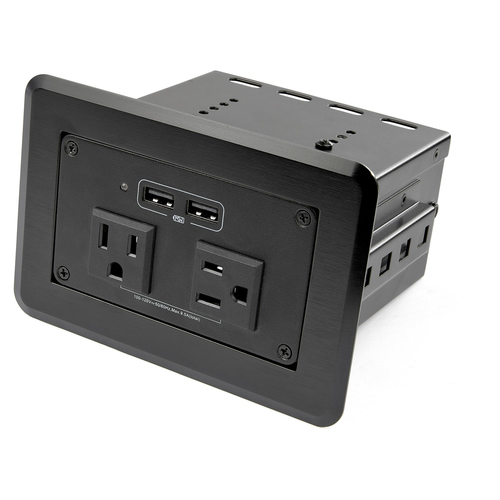 DUAL CONFERENCE TABLE POWER OUTLET BOX WITH 2X 2.4 AMP USB