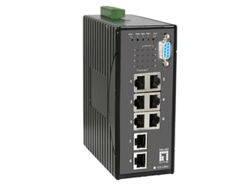 LevelOne 8 GE Managed Switch -20 ~ 60C, DIN-rail