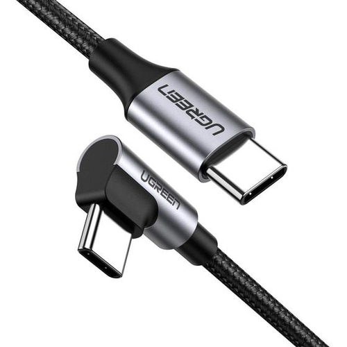 50123 Cable USB-C a USB-C 1 Metro Conector con Ángulo Recto de 90 Carga Rápida de hasta 60W 480 Mbps PD30 QC40/30/20 FPC AFC Protección Integrada Caja de Aluminio Nylon Trenzado Color Negro 50123