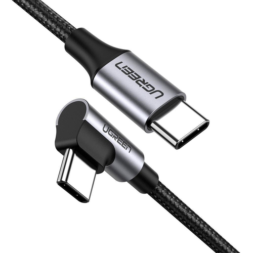 Cable USB-C a USB-C 2 Metros Conector con Ángulo Recto de 90 Carga Rápida de hasta 60W 480 Mbps PD30 QC40/30/20 FPC AFC Protección Integrada Caja de Aluminio Nylon Trenzado Color Negro 50125 - 50125