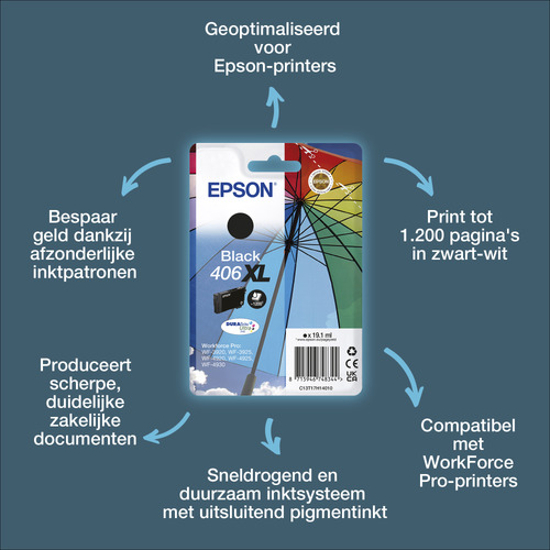 Epson Singlepack DURABrite Ultra 406 inktcartridge 1 stuk(s) Origineel Normaal rendement Zwart, afbeelding 2