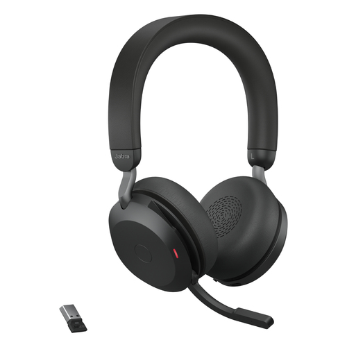 Jabra Evolve2 75 Wireless On-ear Stereo Headset - Black - Binaural - Ear-cup - 3000 cm - Bluetooth - 20 Hz to 20 kHz - MEM