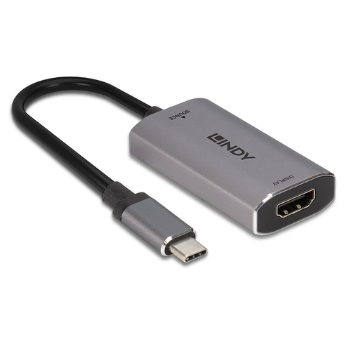 Lindy 43327 video kabel adapter 0,11 m USB Type-C HDMI Zwart, Grijs, afbeelding 3