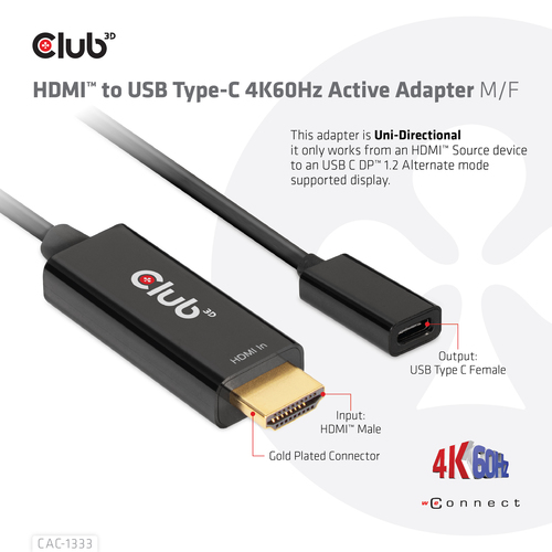 Club 3D HDMI to USB Type-C 4K60Hz Active Adapter M/F, afbeelding 6