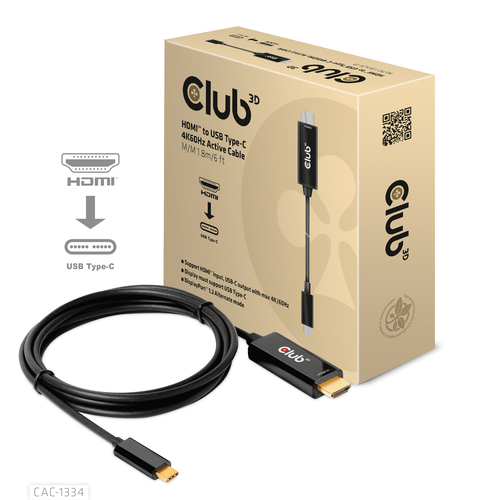 CLUB3D HDMI to USB Type-C 4K60Hz Active Cable M/M 1.8m/6 ft, afbeelding 2