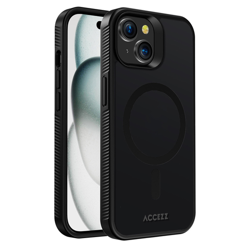 Accezz Rugged Frosted Backcover met MagSafe iPhone 15 Plus - Zwart