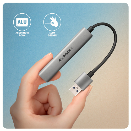 Axagon HUB USB HUE-STA, 4x USB ALU STRIP hub, 1x USB-A 5Gbps, 2x USB-A & 1x USB-C 480Mbps, kabel USB-A 12cm – image 5