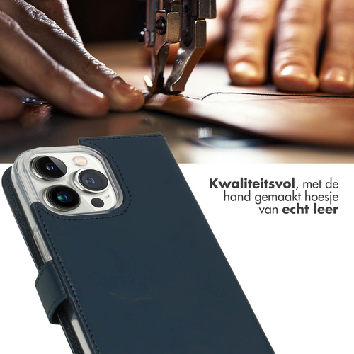 Selencia Echt Lederen Bookcase iPhone 14 Pro Max - Blauw, afbeelding 2
