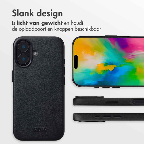 Accezz MagSafe Leather Backcover iPhone 16 - Onyx Black, afbeelding 8