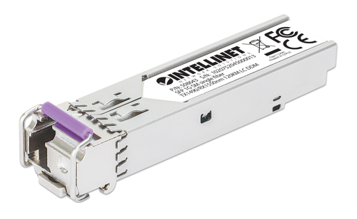 Intellinet Gigabit Fiber WDM Bi-Directional SFP Optical Transceiver Module 1000Base-BX-U (LC) Single-Mode Port, 120 km (75 mi.), BiDi WDM (RX1550/TX1490), MSA-c