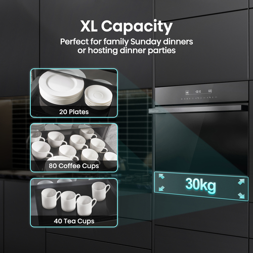 Hisense Built in warming drawer in black glass with adjustable 40–80°C temperature for plate warming and food prep. Keep Warm function maintains serving tempera – image 4