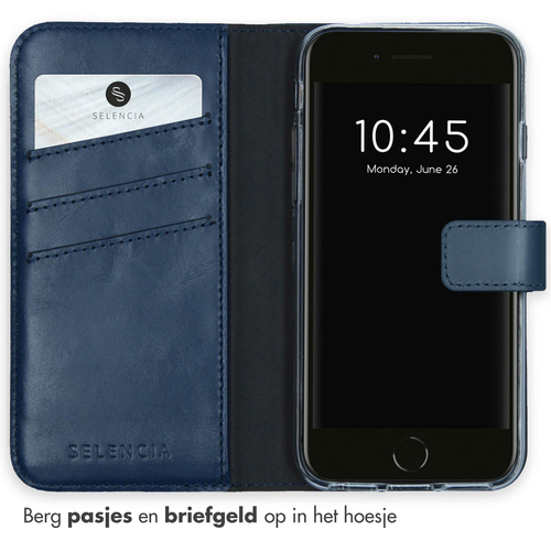 Selencia Echt Lederen Bookcase iPhone SE (2022 / 2020) / 8 / 7 / 6(s) - Blauw, afbeelding 3