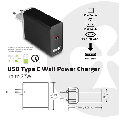 CLUB3D CAC-1901EU mobile device charger Gaming controls, Mobile computer, Mobile phone, Netbook, Laptop, Other, Portable speaker, Power bank, Smartphone, Tablet