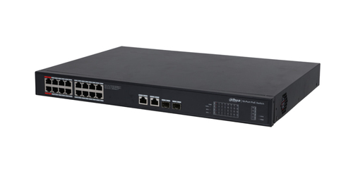 DAHUA PFS322016GT190 Switch Poe de 16 Puertos Gigabit/ Poe Inteligente/ Puerto Rojo de 90W/ 190 Watts Totales/ 2 Puertos SFP Opticos/ Protocolos PoeIEEE8023af IEEE8023at HiPoE IEEE8023bt/ Switching 52 Gbps/ Protección de Descargas/ DH-PFS3220-16GT-190 - DH-PFS3220-16GT-190