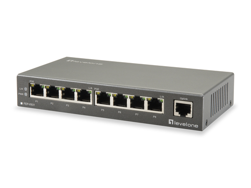 LevelOne 9-Port Fast Ethernet PoE Switch, 250m, 802.3at/af PoE – image 1