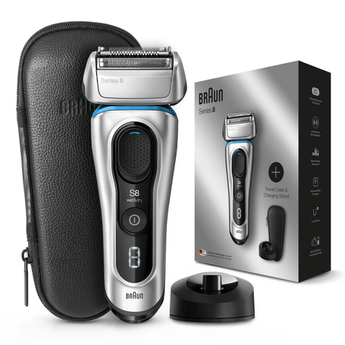 Braun Series 8 8359s Next Generation Electric Shaver, Charging Stand, Leather Case, Silver