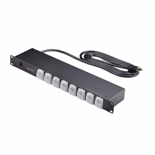 8-OUTLET HORIZONTAL RACK MOUNT PDU, 1U POWER STRIP, INDIVIDUAL OUTLET ON/OFF SWI