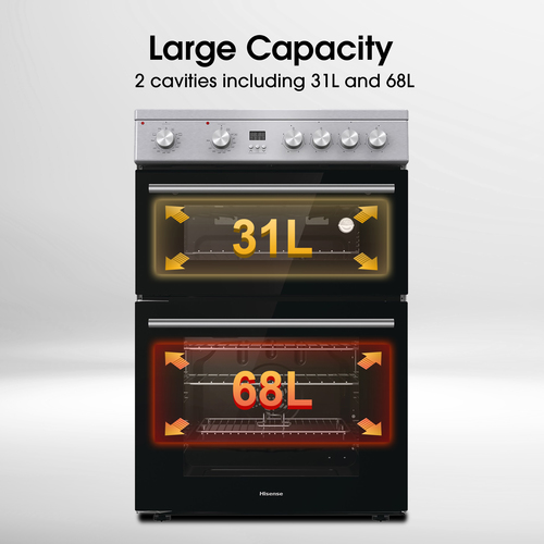 Hisense HDE3211BXUK 60cm Wide Double Oven Electric Cooker with Ceramic Hob - Stainless Steel - A Rated, Stainless Steel - image 2