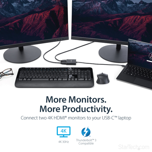 StarTech.com 2-Port Multi Monitor Adapter - USB-C to 2x HDMI Video Splitter - USB Type-C to HDMI MST Hub - Dual 4K – image 8