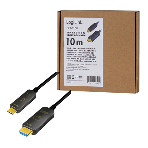 Logilink USB-C Kabel,C/M zu HDMI/M,4K/60Hz,AOC,10m zwart, afbeelding 6