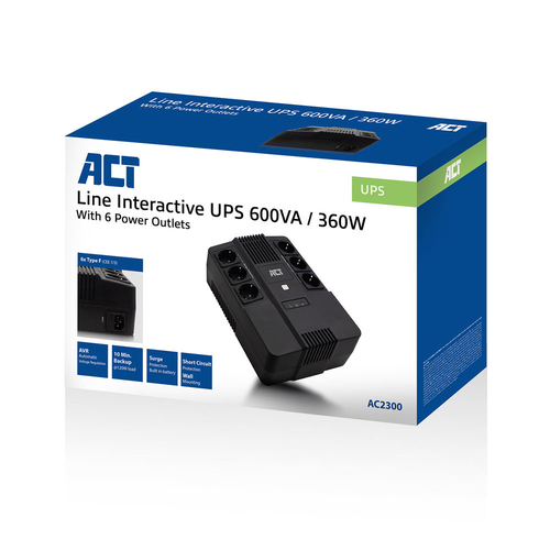 ACT Connectivity Line Interactive UPS 600VA - met 6 geaarde stopcontacten, afbeelding 2