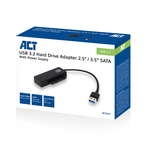 ACT Connectivity USB 3.2 Gen1 naar 2,5/3,5 inch SATA Adapterkabel voor SSD/HDD, afbeelding 2