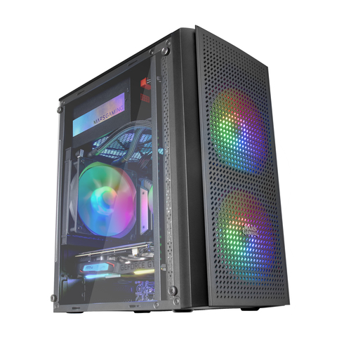 Mars Gaming MC300 Micro ATX Tempered Glass PC Case 3xFRGB Fan Black – image 1