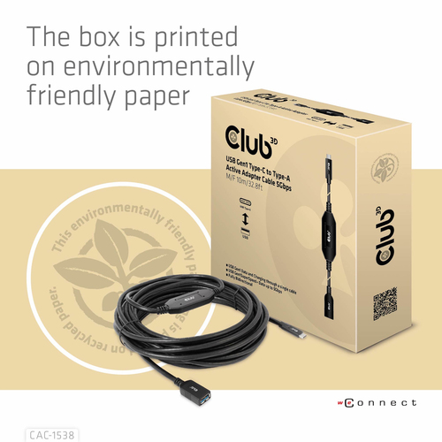 CLUB3D USB Gen1 Type-C to Type-A Active Adapter Cable 5Gbps M/F 10m/32.8ft, afbeelding 9