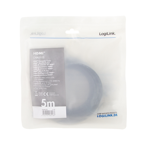 LogiLink CHA0103 HDMI kabel 5 m HDMI Type A (Standaard) Zwart, afbeelding 3