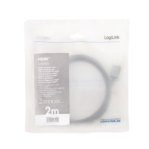 LogiLink CHA0101 HDMI kabel 2 m HDMI Type A (Standaard) Zwart, Grijs, afbeelding 3
