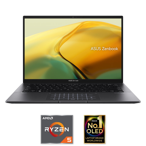ASUS Zenbook 14 OLED UM3402YA-KM062W ноутбук AMD Ryzen™ 5 5625U 35,6 cm (14") WQXGA+ 16 GB LPDDR4x-SDRAM 512 GB Твердотельный накопитель (SSD) Wi-Fi 6E (802.11ax) Windows 11 Home Черный QWERTY Турецкий