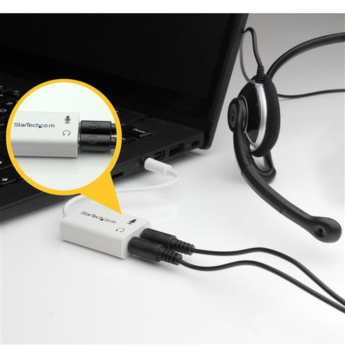 StarTech.com Adaptador de Auriculares con Micrófono Mini-Jack 3,5mm 4 pines a Conectores de Auriculares y de Micrófono - M a 2xH Blanco