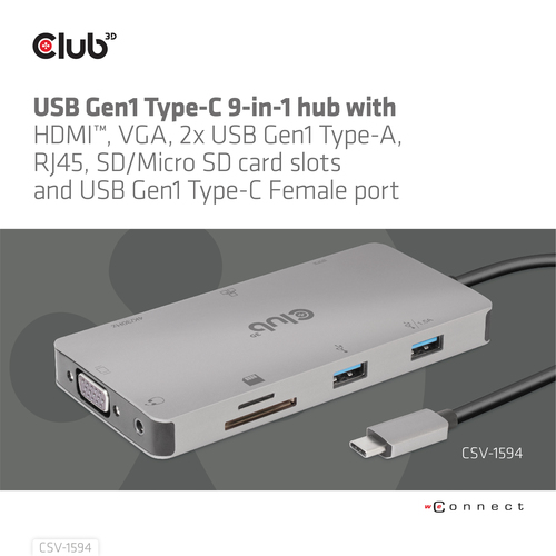 Club 3D USB Gen 1 Type-C 9-in-1 Hub dockingstation, afbeelding 8