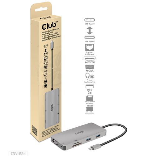 Club 3D USB Gen 1 Type-C 9-in-1 Hub dockingstation, afbeelding 7