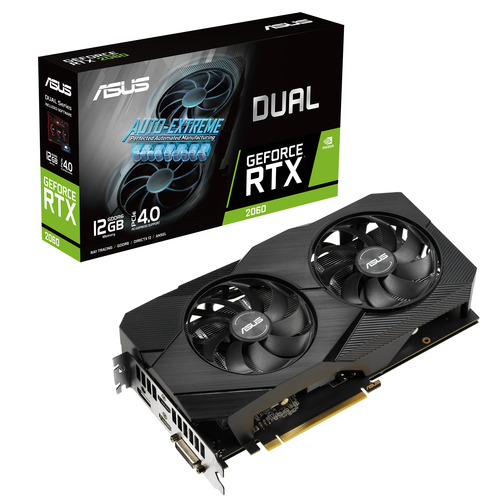 DUAL-RTX2060-O12G-EVO ASUS DUAL-RTX2060-O12G-EVO - Tarjeta gráfica - GF RTX 2060 - 12 GB GDDR6 - PCIe 30 - DVI 2 x HDMI DisplayPort