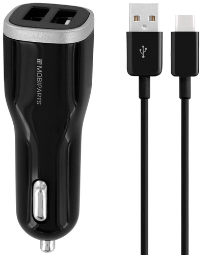 Mobiparts Car Charger Dual USB 2.4A + USB-C Cable Black