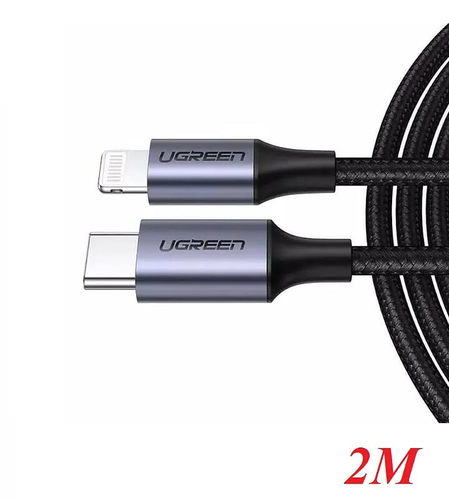 60761 Cable USBC a Lightning 2 Metros Certificado MFi Carga Rápida 60W 480 Mbps Conector C94 Adecuado para iPhone iPad y iPod Protección Integrada Caja de Aluminio Nylon Trenzado Color Negro 60761