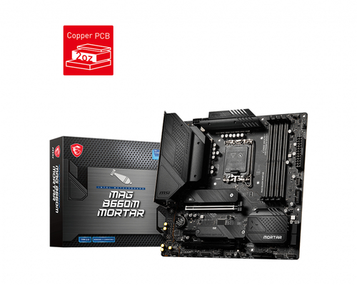 MAG B660M MORTAR MOTHERBOARD MSI (MAG B660M MORTAR) SOCKET 1700,4*DDR5 6200 MHZ,HDMI,CROSSFIRE,MICRO ATX