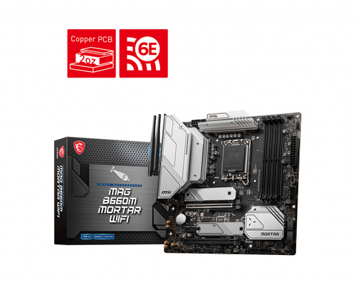 MAG B660M MORTAR WIFI MOTHERBOARD MSI (MAG B660M MORTAR WIFI) SOCKET 1700,4*DDR5 6200MHZ,HDMI,DP,CROSSFIRE,MICRO ATX