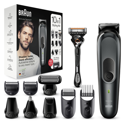 Braun All-in-one trimmer MGK7221, 10-in-1 trimmer, 8 attachments and Gillette Fusion5 ProGlide razor – image 1