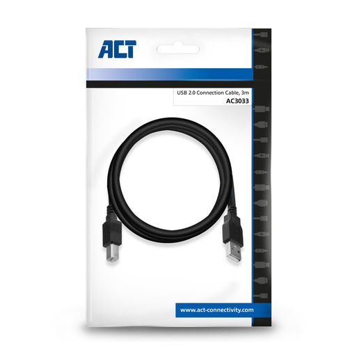 ACT AC3033 - USB 2.0 aansluitkabel A‑male naar B‑male 3 m, afbeelding 2
