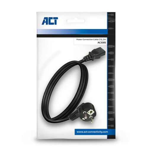 230V Connection Cable CEE7/7 male (angled) - C13 2.0 Meter, afbeelding 3